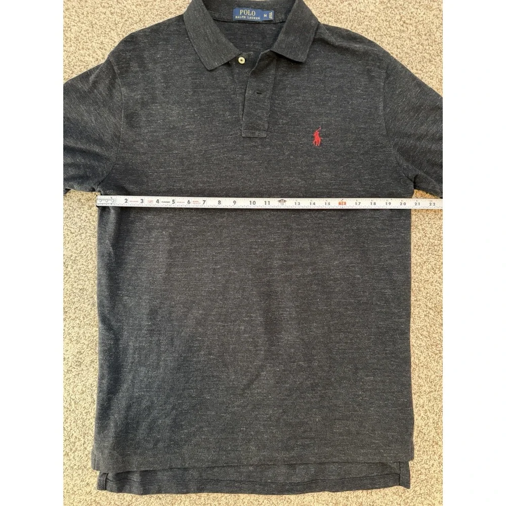 Polo Ralph Lauren Polo Shirt Men M Classic‎ Fit Heather Charcoal Pique Knit Pony
